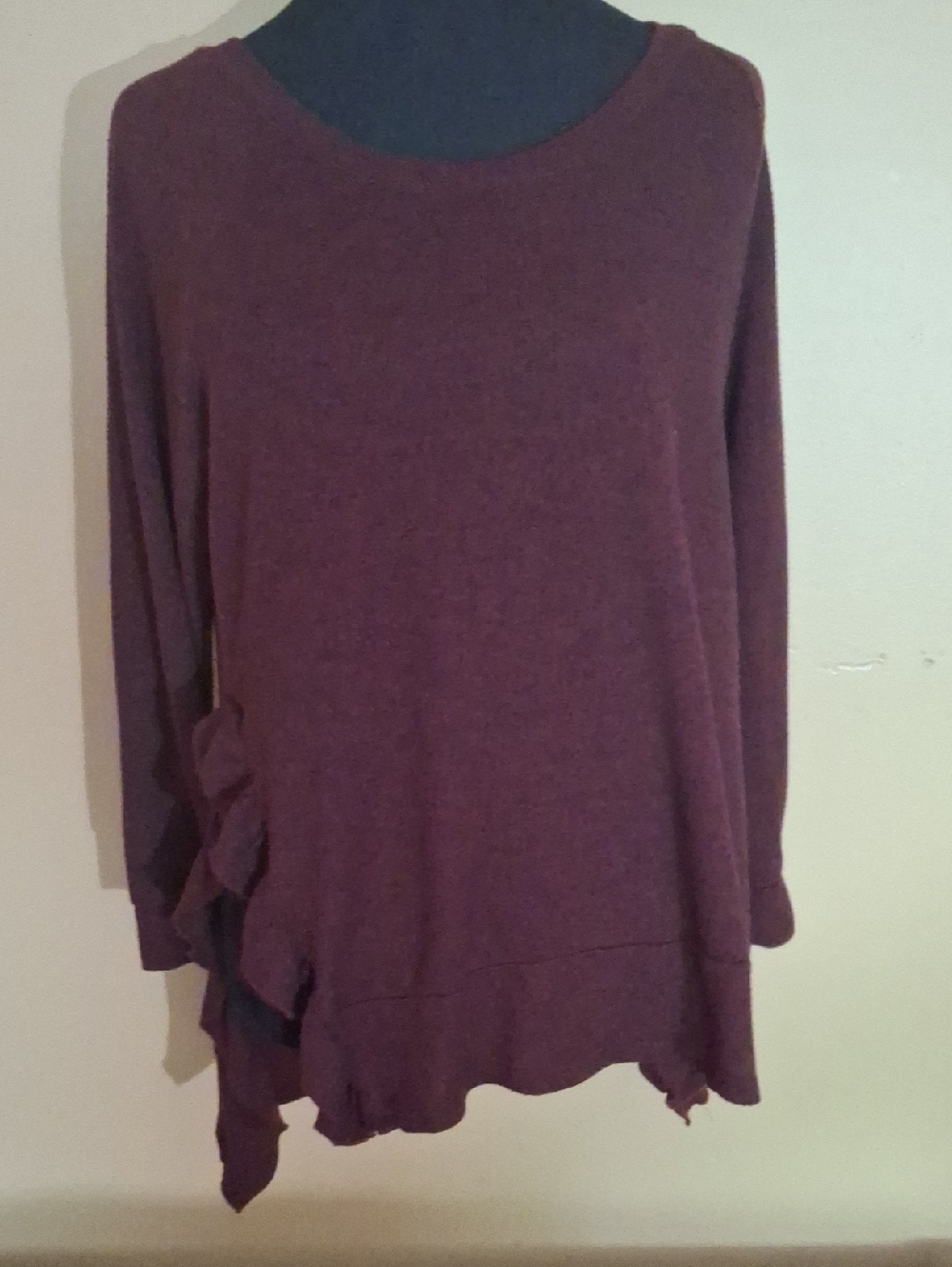 Women's Plum W/ Soft Black Design Detailed Ruffled Sides